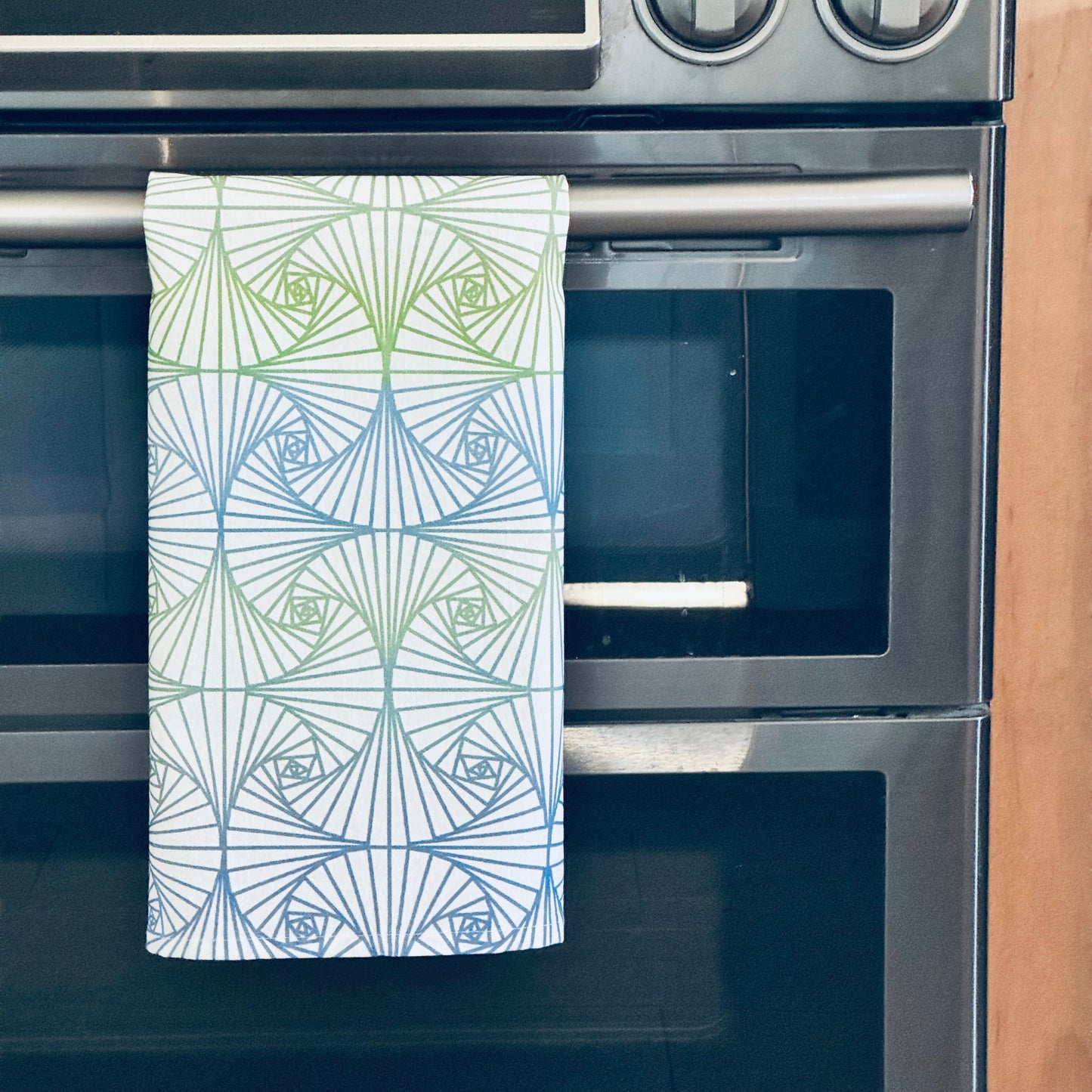 Blues and Greens Ombre Ginko Fans Tea Towel