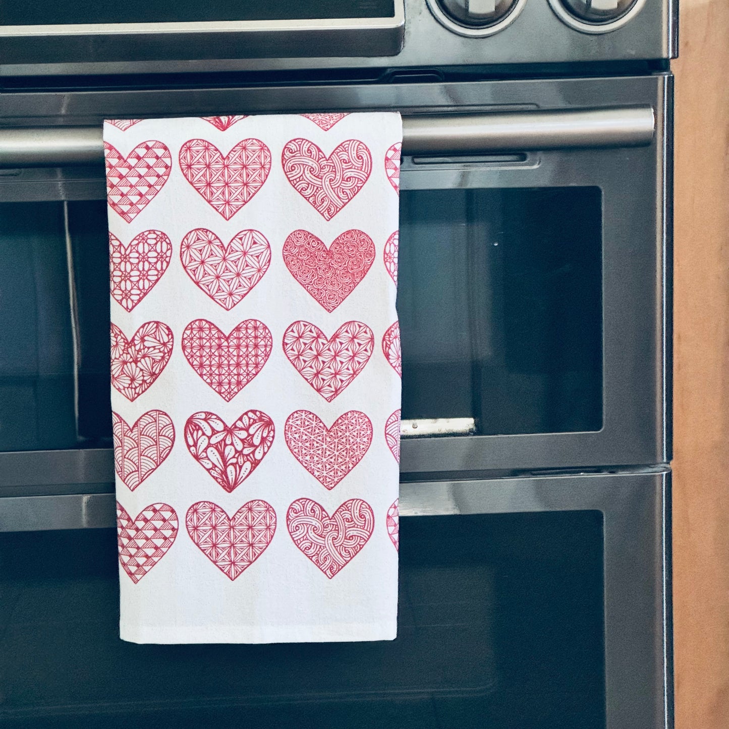 Red Hearts Tea Towel
