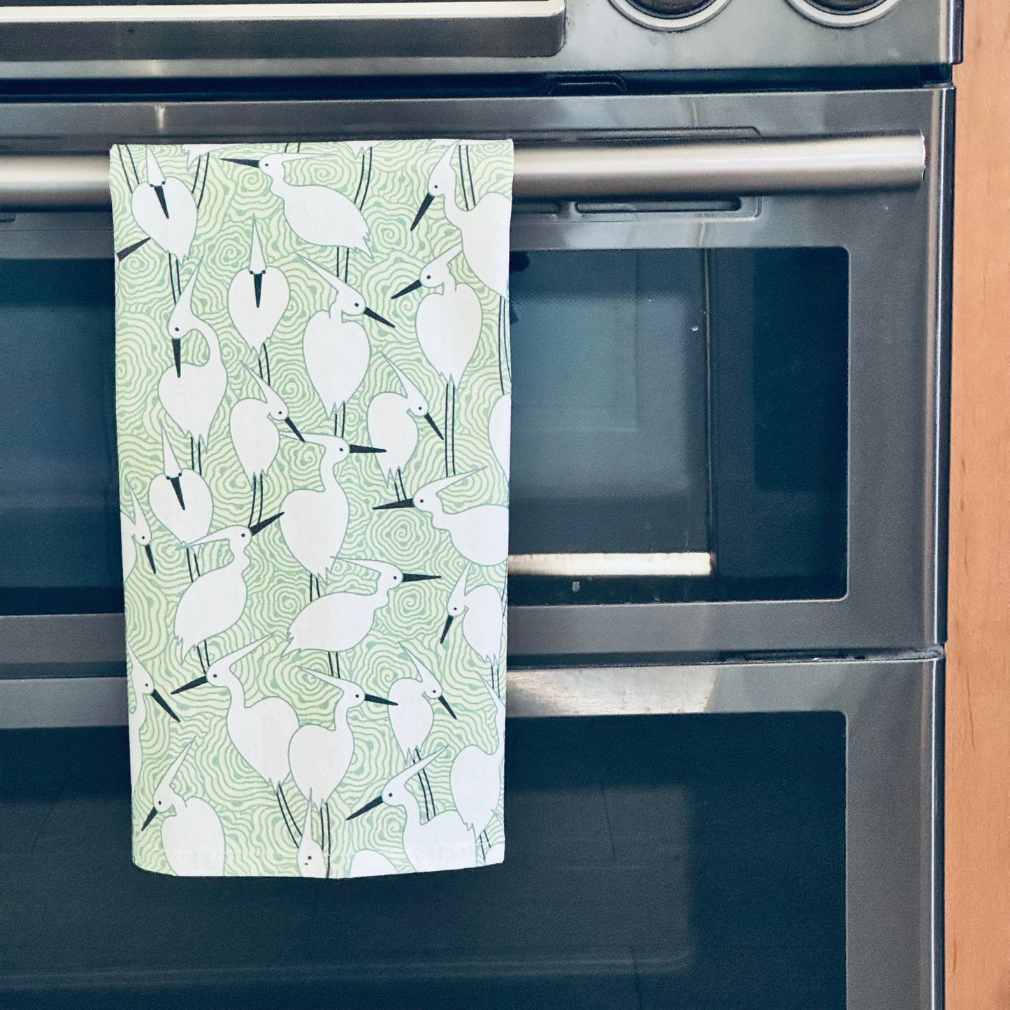 Dance of Cranes Tea Towel - GREEN
