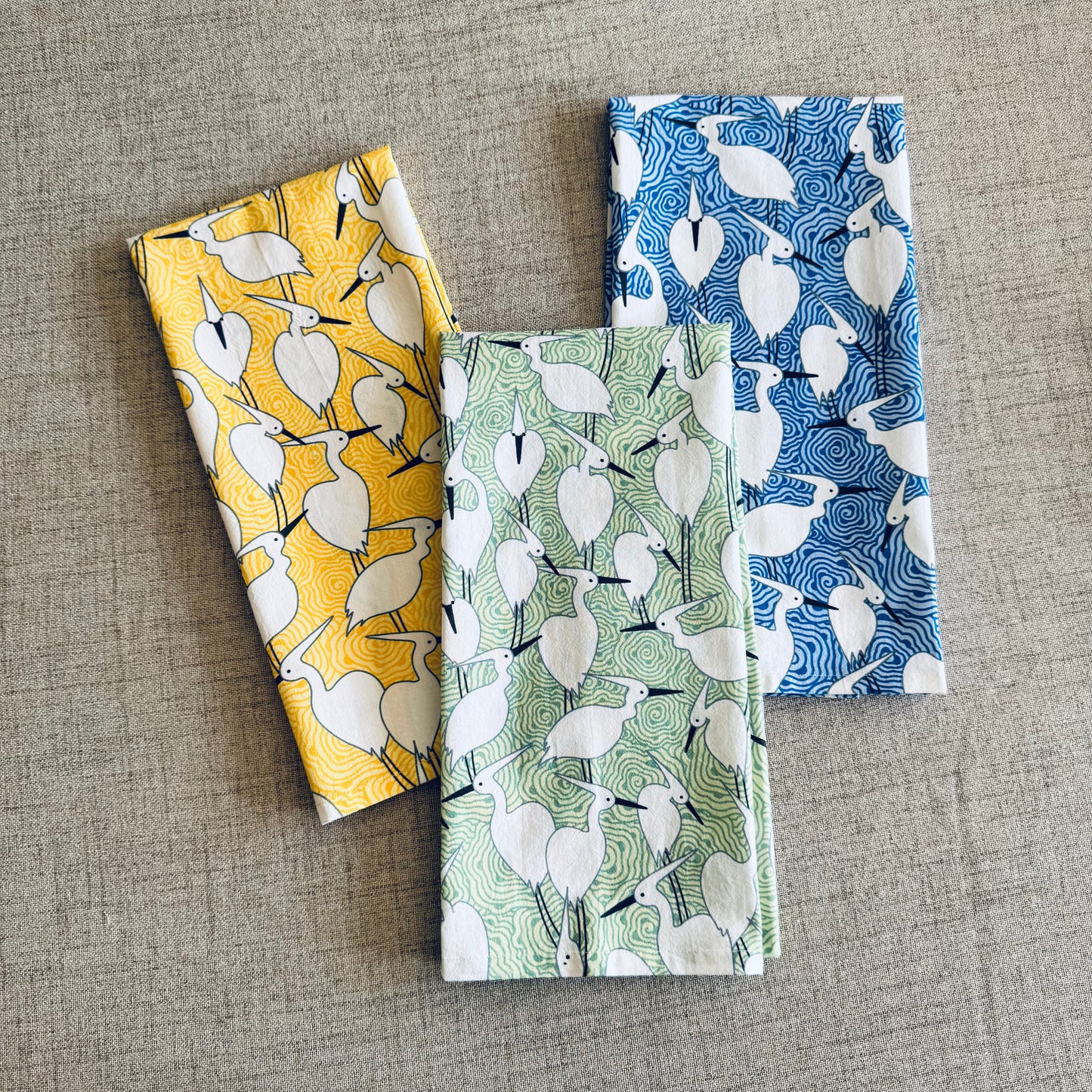 Dance of Cranes Tea Towel - GREEN