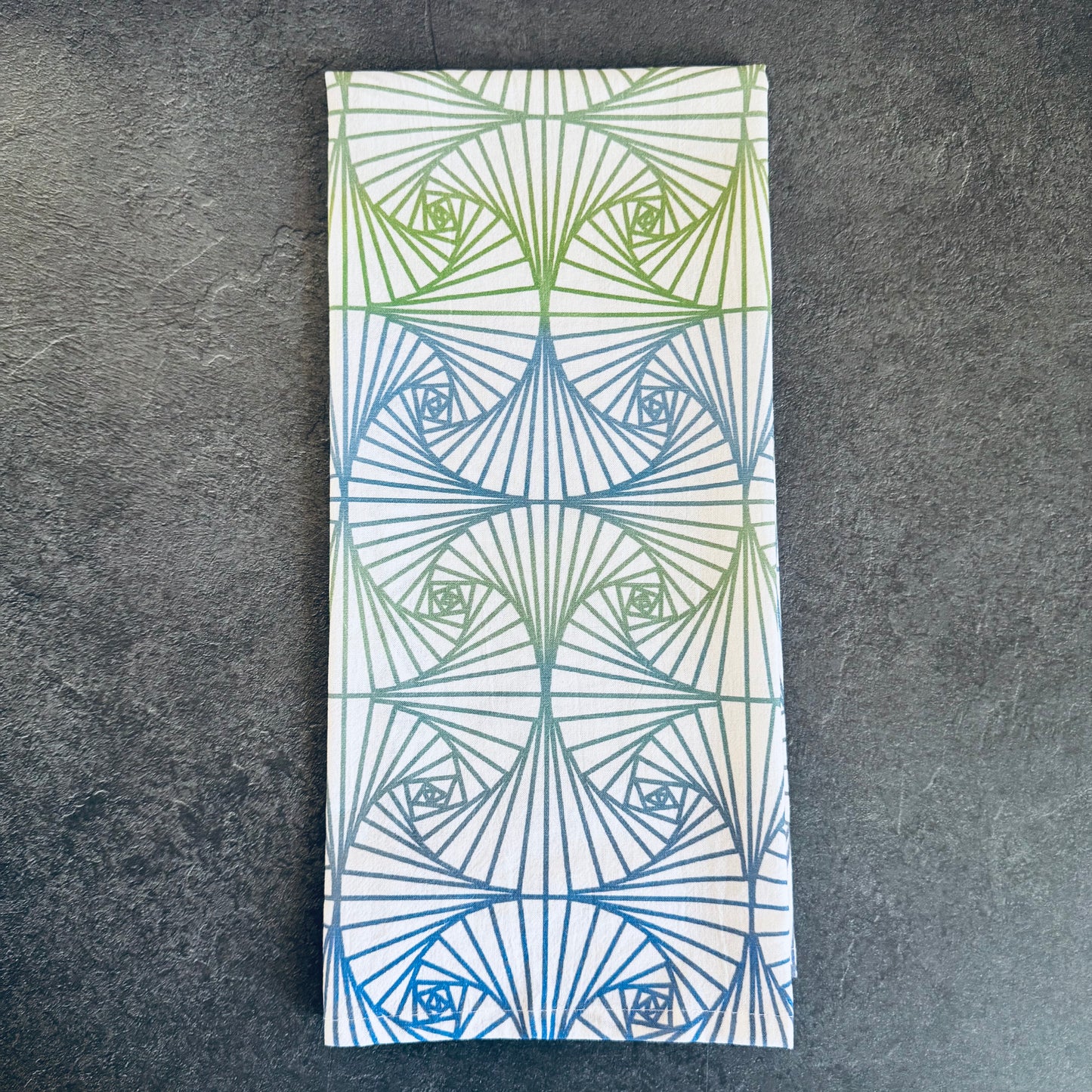 Blues and Greens Ombre Ginko Fans Tea Towel