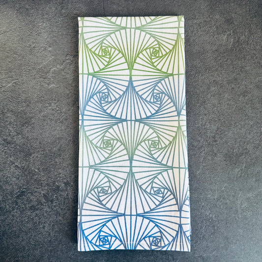 Blues and Greens Ombre Ginko Fans Tea Towel