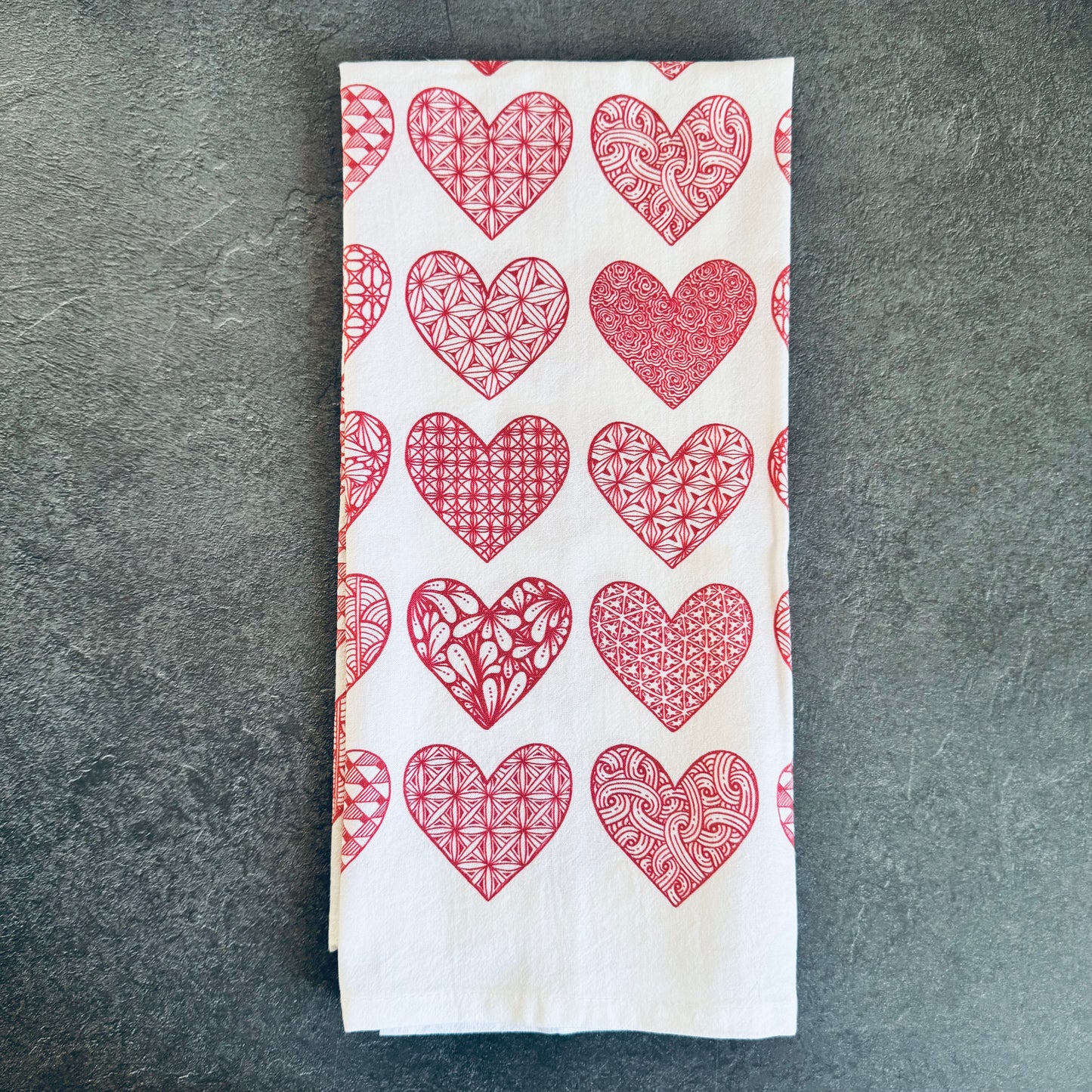 Red Hearts Tea Towel