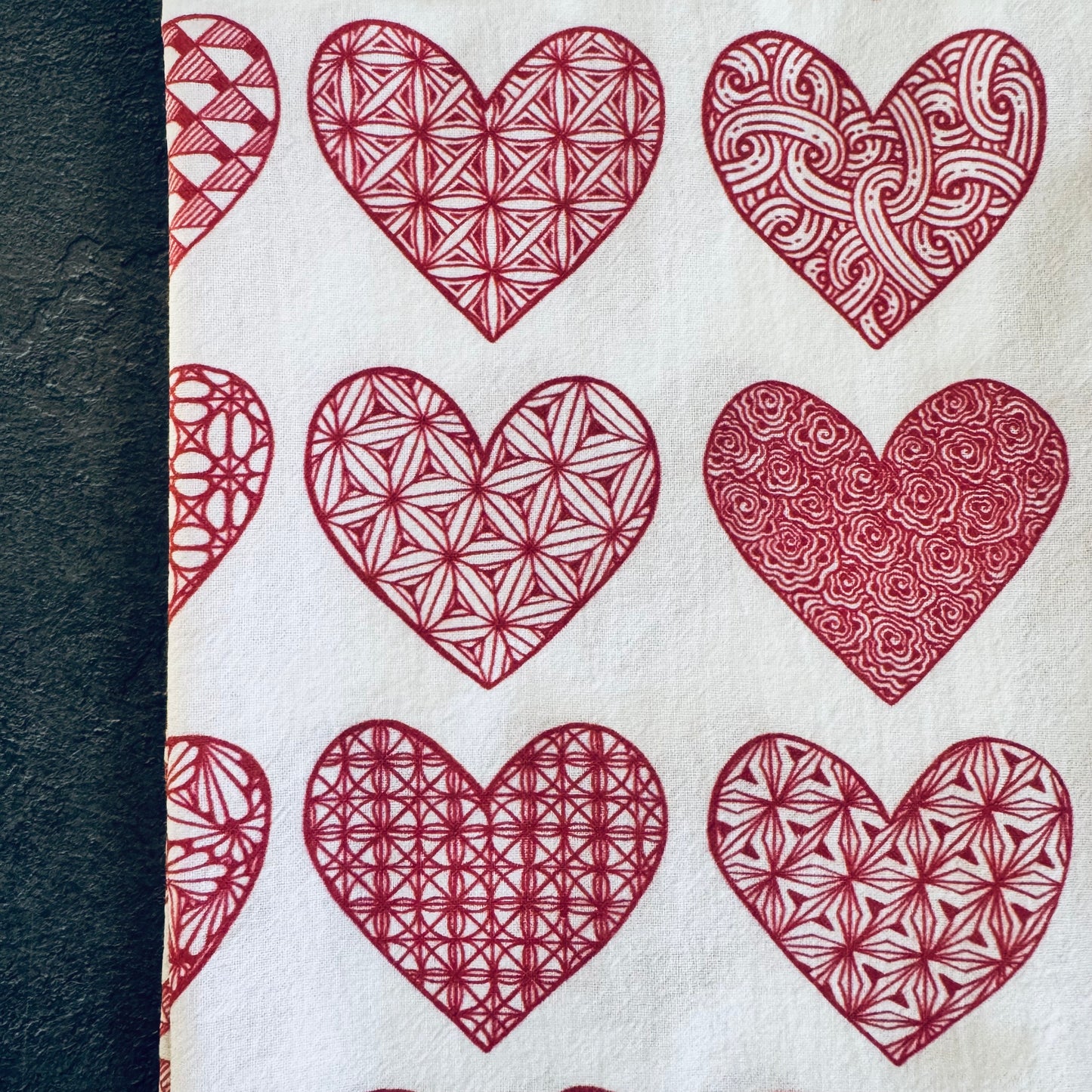 Red Hearts Tea Towel