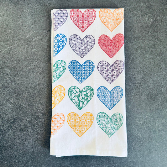 Rainbow Hearts Tea Towel