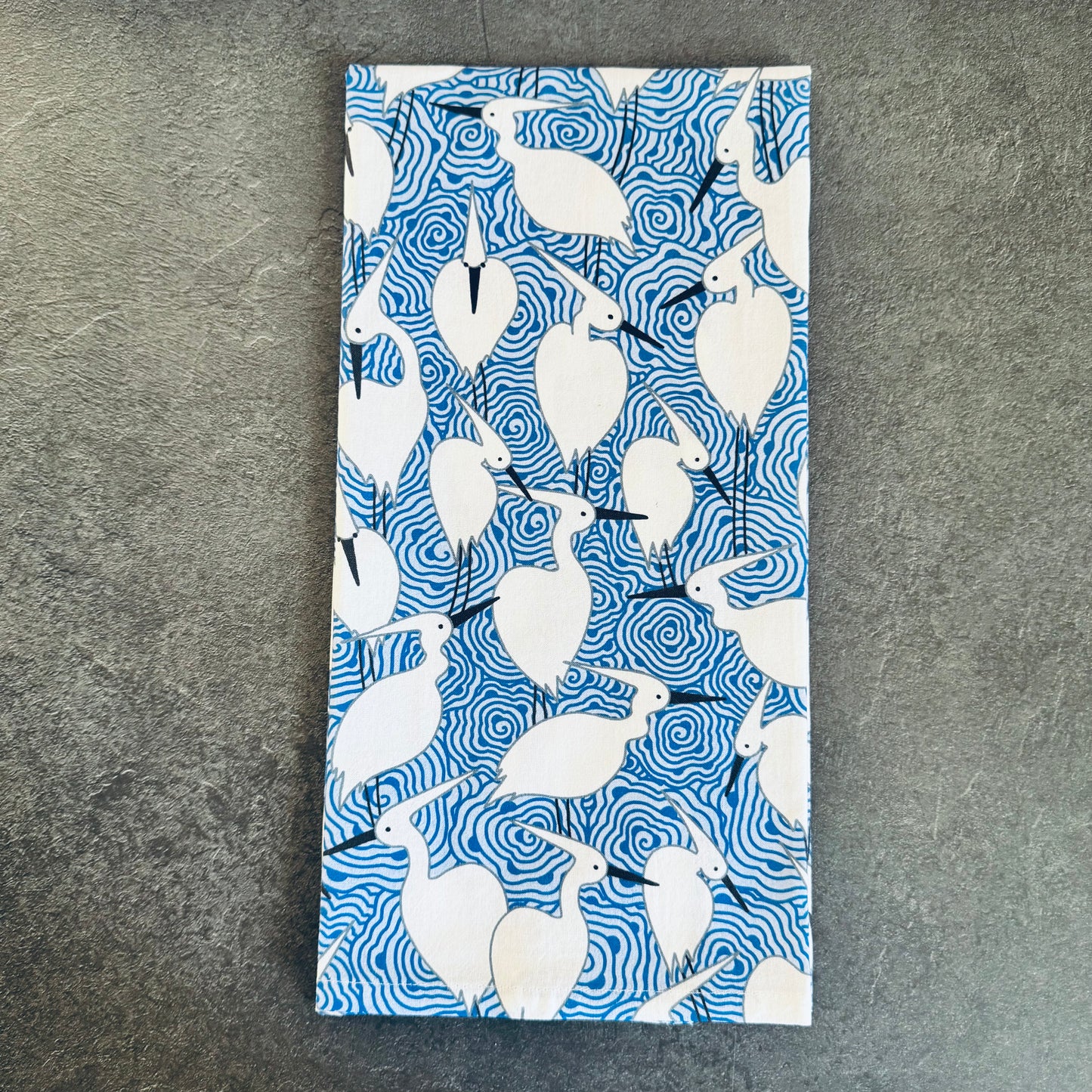 Dance of Cranes Tea Towel - BLUE
