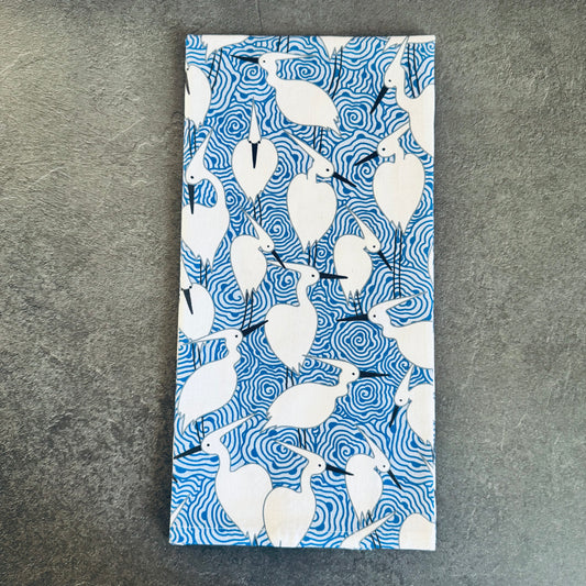 Dance of Cranes Tea Towel - BLUE
