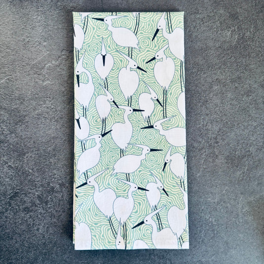 Dance of Cranes Tea Towel - GREEN