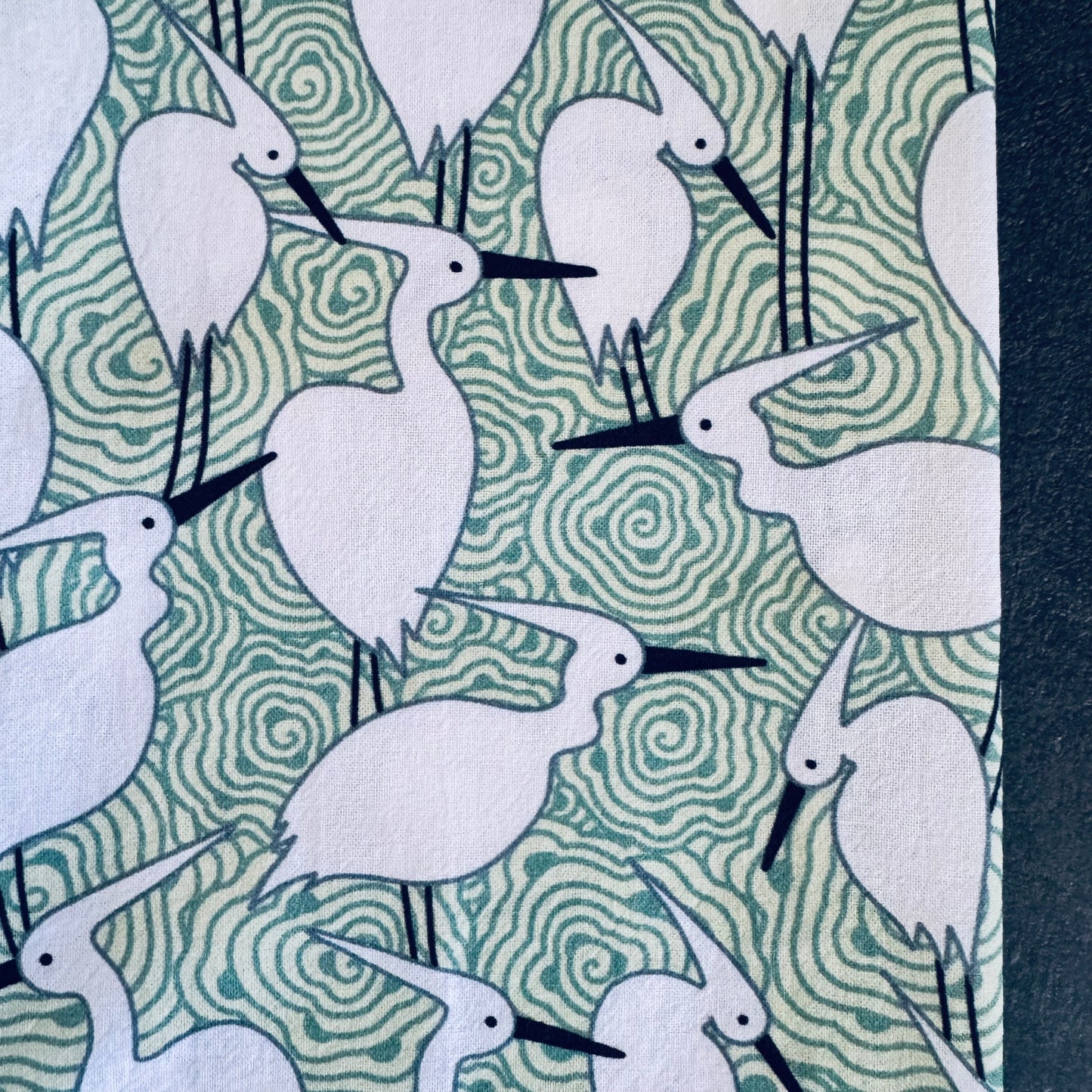 Dance of Cranes Tea Towel - GREEN