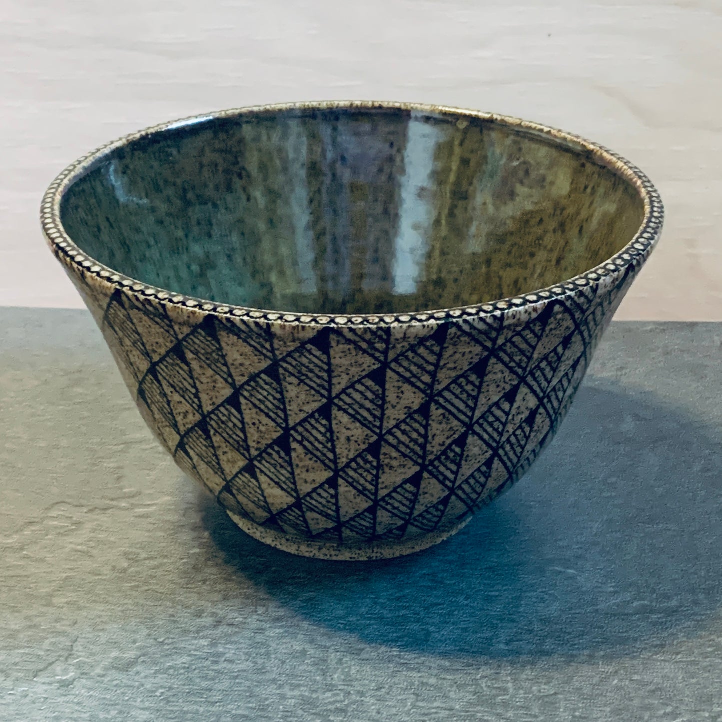 Tangled Triangles Olive Green Bowl