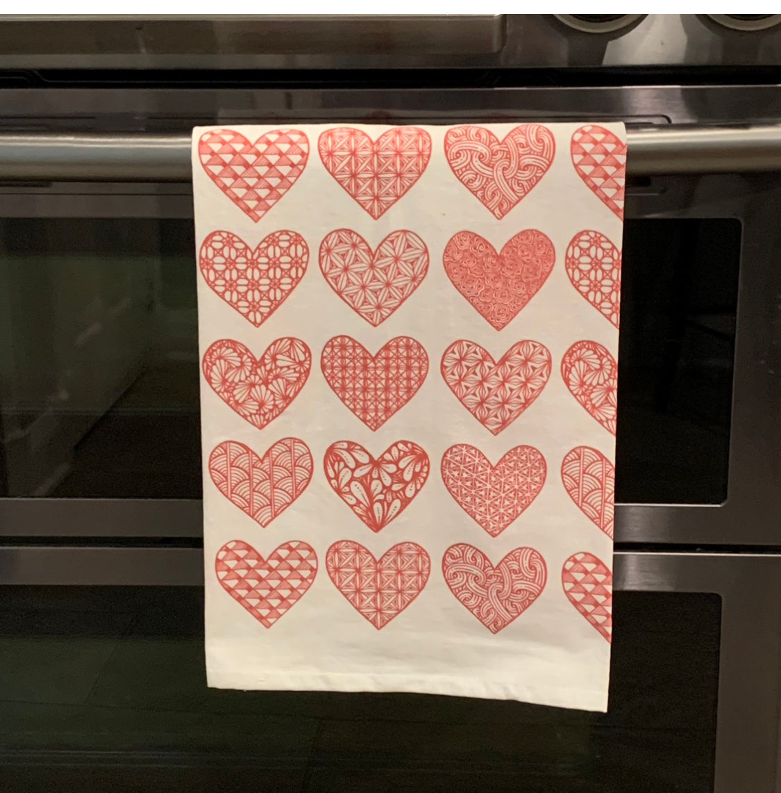 Red Hearts Tea Towel